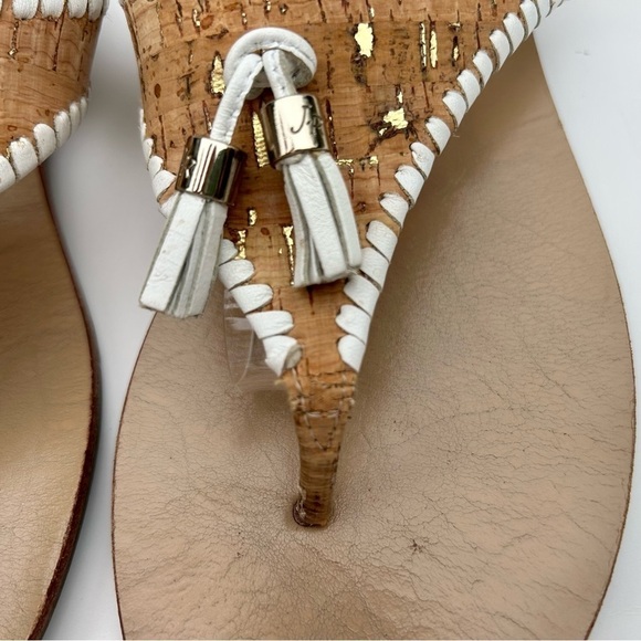 Jack Rogers Alana Cork White Leather Tassel Thong Flip Flop Sandals Size 9.5 - Picture 10 of 13